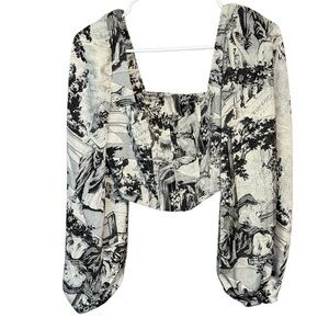 Urban Outfitters Corset Crop Top Toile Print Puff Sleeve Size M